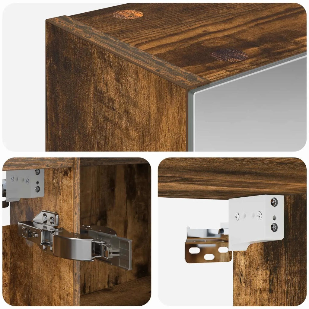 Mobiletto per specchio da bagno Rovere fumé 100 x 14,5 x 70 cm