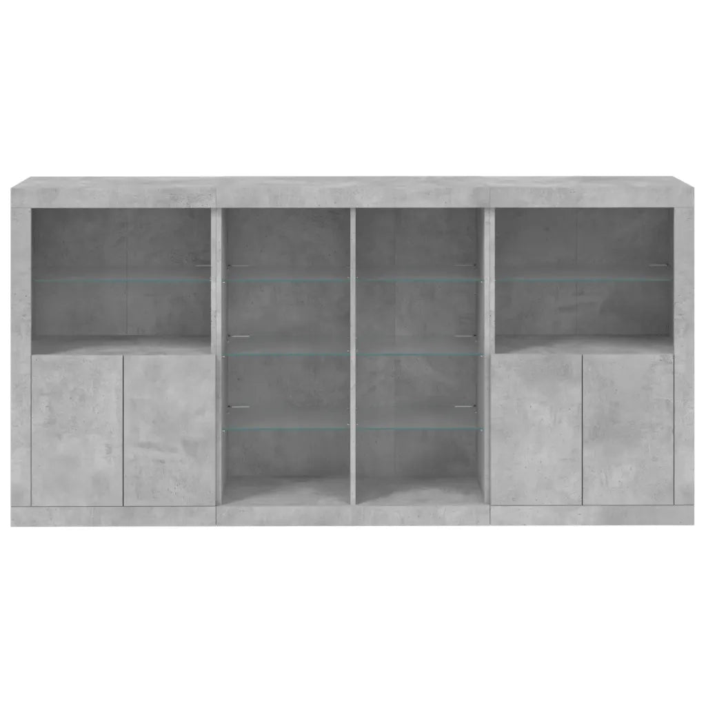 Credenza con Luci LED-Buffet-Armadio da cucina Grigio Cemento 202x37x100 cm