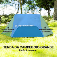Tenda da Campeggio 2 Posti Impermeabile 280x225x110 cm con 2 Vestiboli e 2 Porte Beige