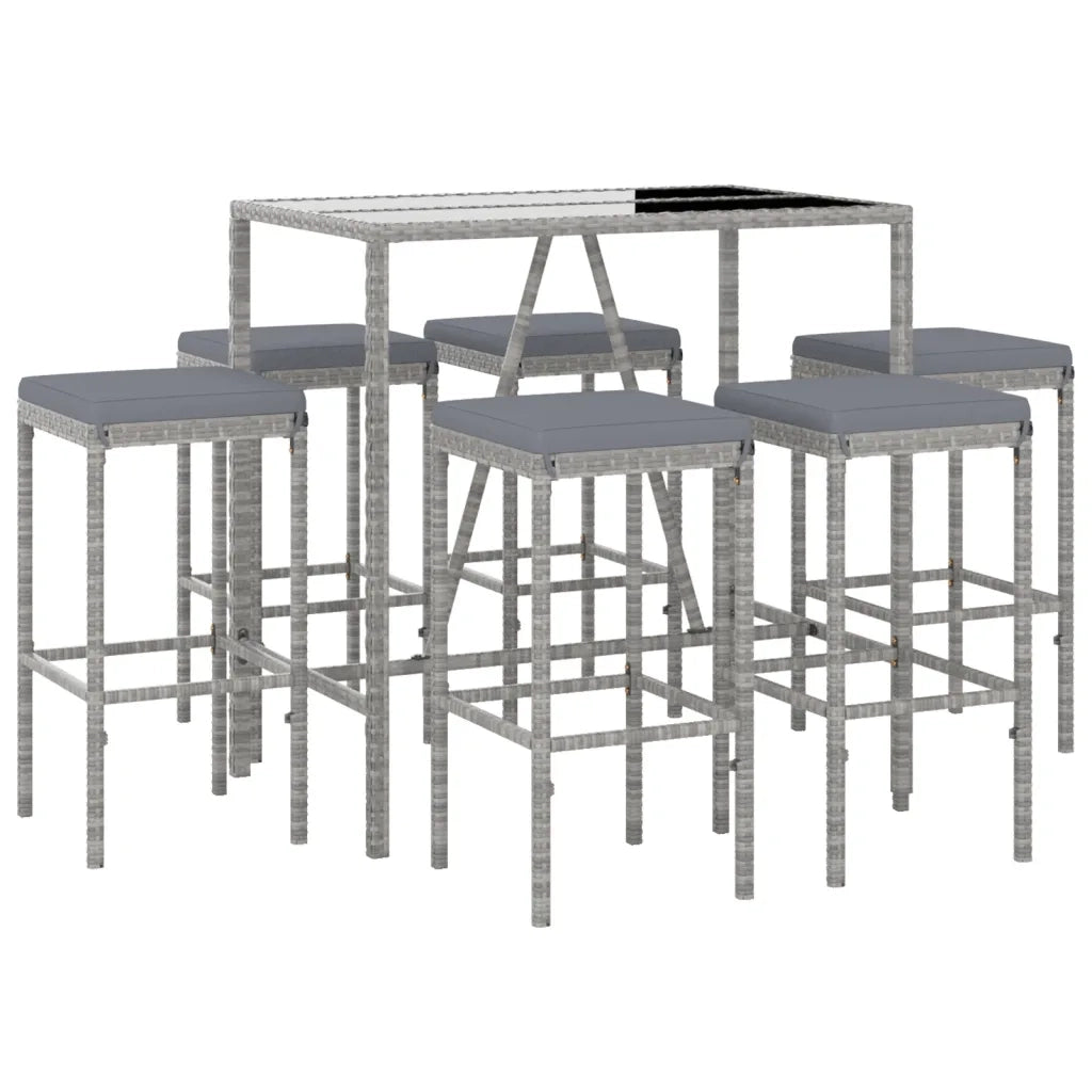 Set Bar da Giardino 7 pz con Cuscini in Polyrattan Grigio 3187636
