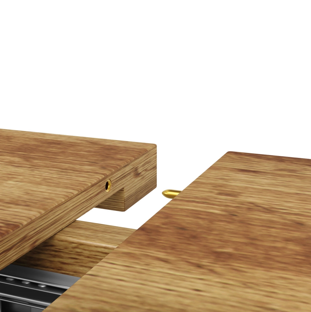 Tavolo da pranzo allungabile 120/160x80x76 cm con piano effetto noce brasiliano e gambe in metallo; naturale