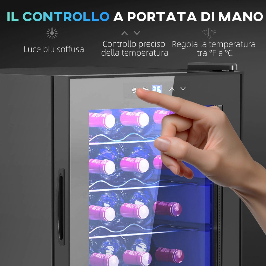 Cantinetta Vino Refrigerata per 20 Bottiglie Capacità 53L Porta in Vetro Anti-UV Nero