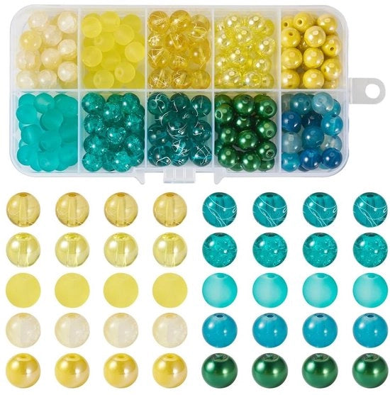 Collana in vetro 200 pezzi - 10 stili - 8-9mm - bicolor - leggera - materiale vetro resistente - gioielli decorativi