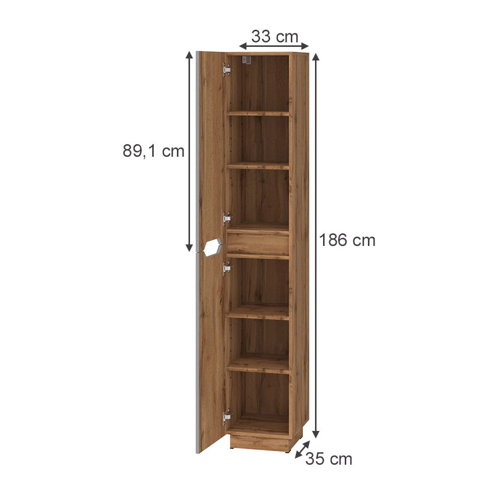 Vicco Armadio per il bagno Rovere/grigio a righe 33 x 186 cm con 2 porte