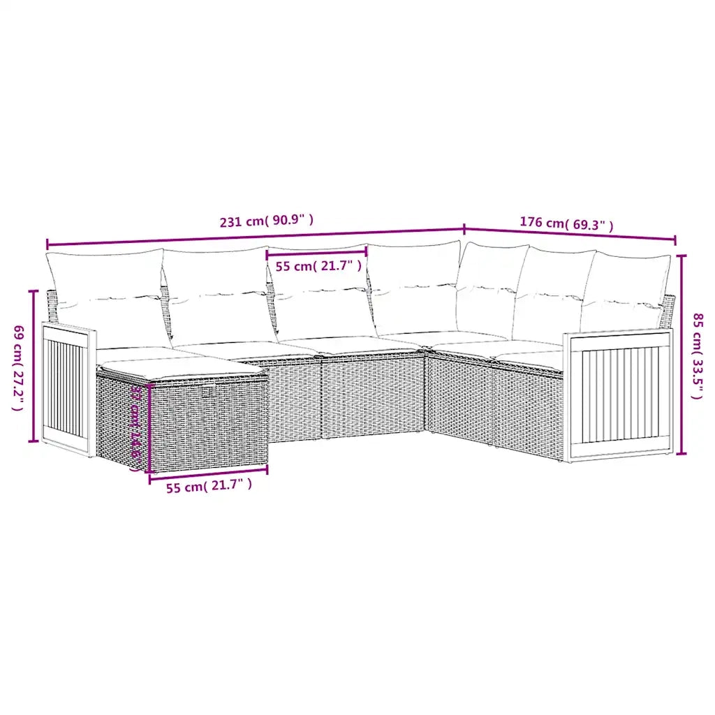 Set Divani da Giardino 7 pz con Cuscini Beige in Polyrattan 3265762