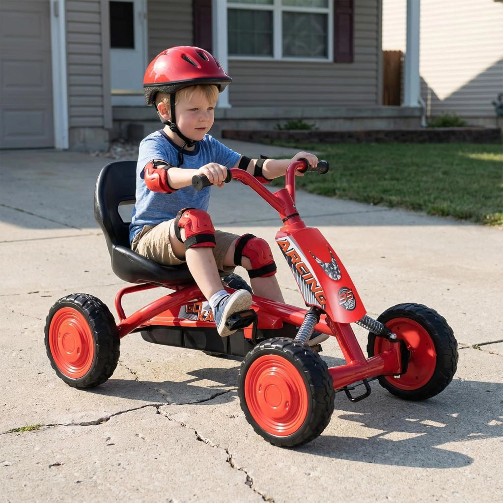 Go Kart a Pedali per Bambini, Veicolo a Pedali con Sedile Regolabile, 4 Ruote Resistenti, Macchina Elettrica per Bambini 3-8 Anni, Portata 30 kg (Rosso)