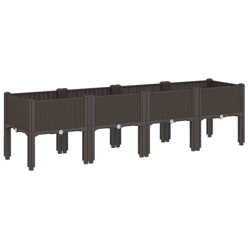 Fioriera da Giardino con Gambe-Vaso da Esterno-Contenitore per Piante Marrone 160x40x42 cm in PP