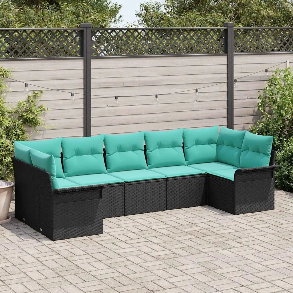 Set Divano da Giardino con cuscino 7 pcs Nero Poly Rattan