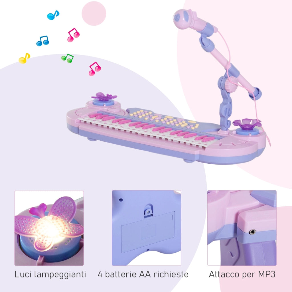 EasyComfort Pianola per Bambini a 37 tasti con Sgabello e Microfono, 12 Strumenti e 22 Musiche, Registrazione, MP3 e Karaoke, Rosa