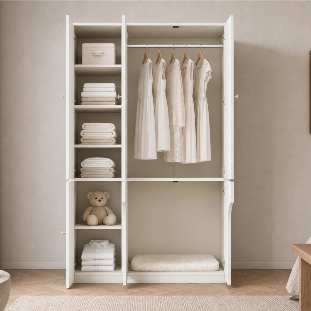 ARMADIO 120x50x200 cm in MDF Bianco con asta appendiabiti e vano ad arco