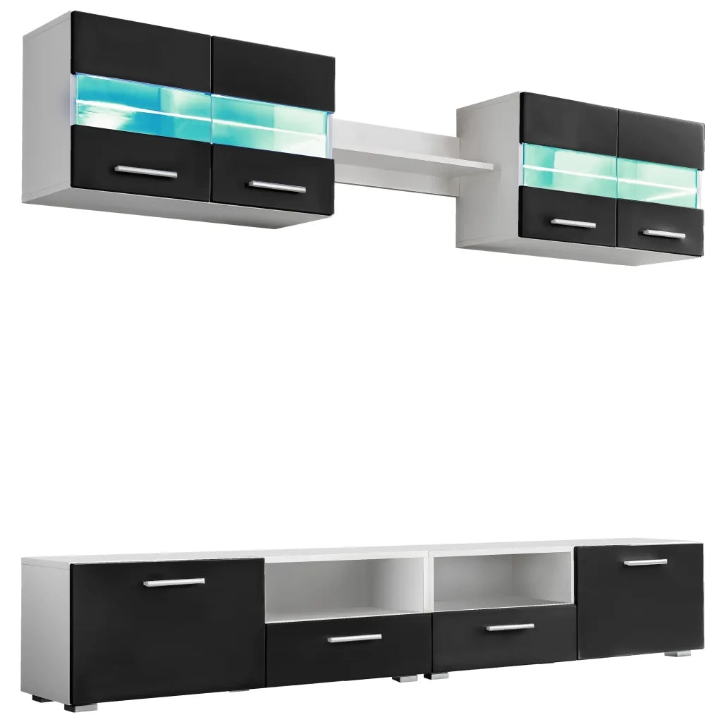 Set Parete Attrezzata Porta TV con Luci LED 5 pz Nero Lucido 246028
