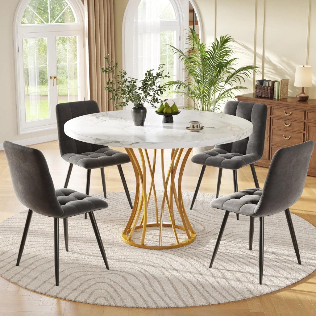 Set tavolo da pranzo rotondo con 4 sedie in velluto