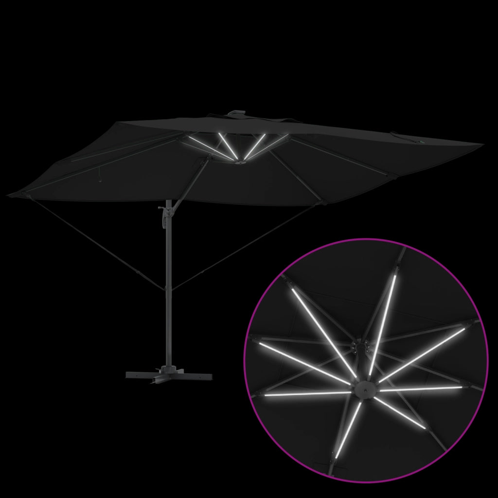 Ombrellone a Sbalzo Roma con LED Nero 352x251x265 cm Alluminio