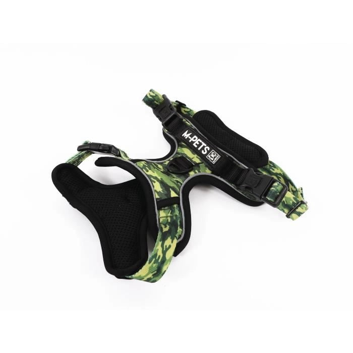 Pettorina - M PETS - HIKING - Camouflage M - Tessuto imbottito - Clip di sicurezza - Maniglia - Guinzaglio posteriore/anteriore
