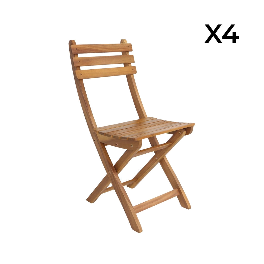 Set 4 sedie da giardino pieghevoli in acacia, marrone naturale