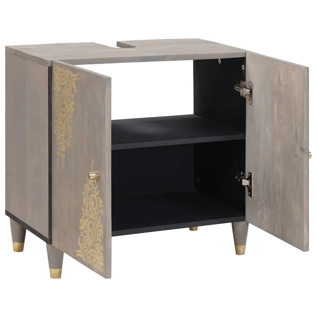 Mobiletto lavabo moderno e compatto 62 x 33 x 58 cm con pratico spazio di archiviazione stile elegante legno massello di mango grigio 02_0057887
