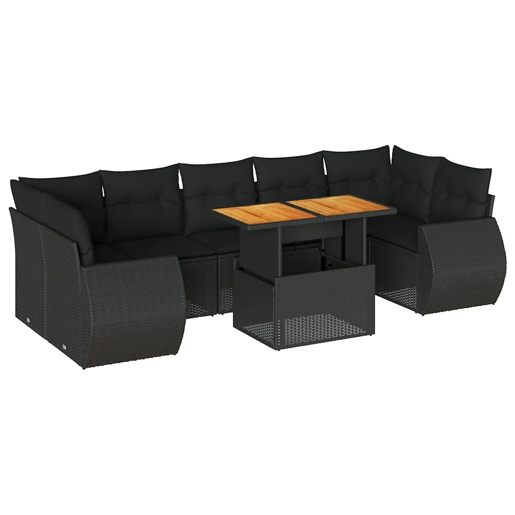 Set Divani da Giardino con Cuscini 8 pz Nero in Polyrattan 3327233