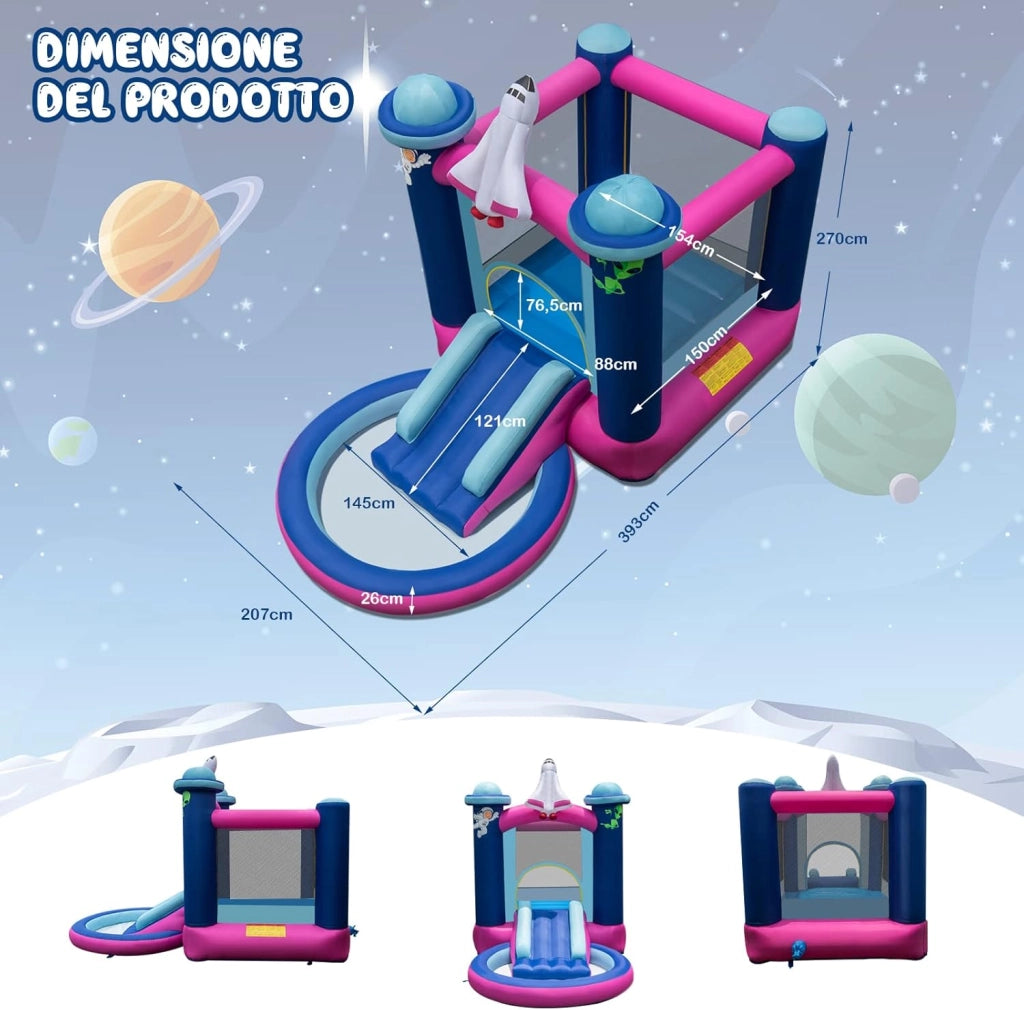 Castello Gonfiabile con Piscina, Casa Gonfiabile per Bambini con Borsa per il Trasporto e Paletti, Ideale per Interni ed Esterni per 3 Bambini di 3-10 Anni (Con soffiatore)