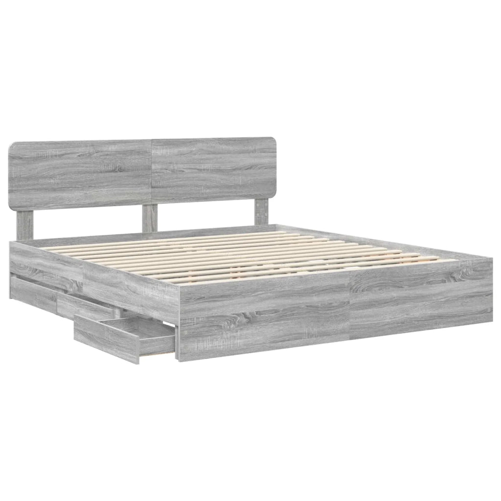 Struttura del letto con cassetto Sonoma grigia 200 x 200 cm 3412155