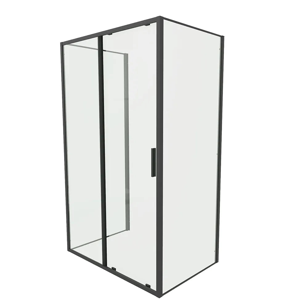 Box doccia tre lati 80x110x80cm con porta scorrevole profili nero opaco e vetro 6mm trasparente h190 | Portofino