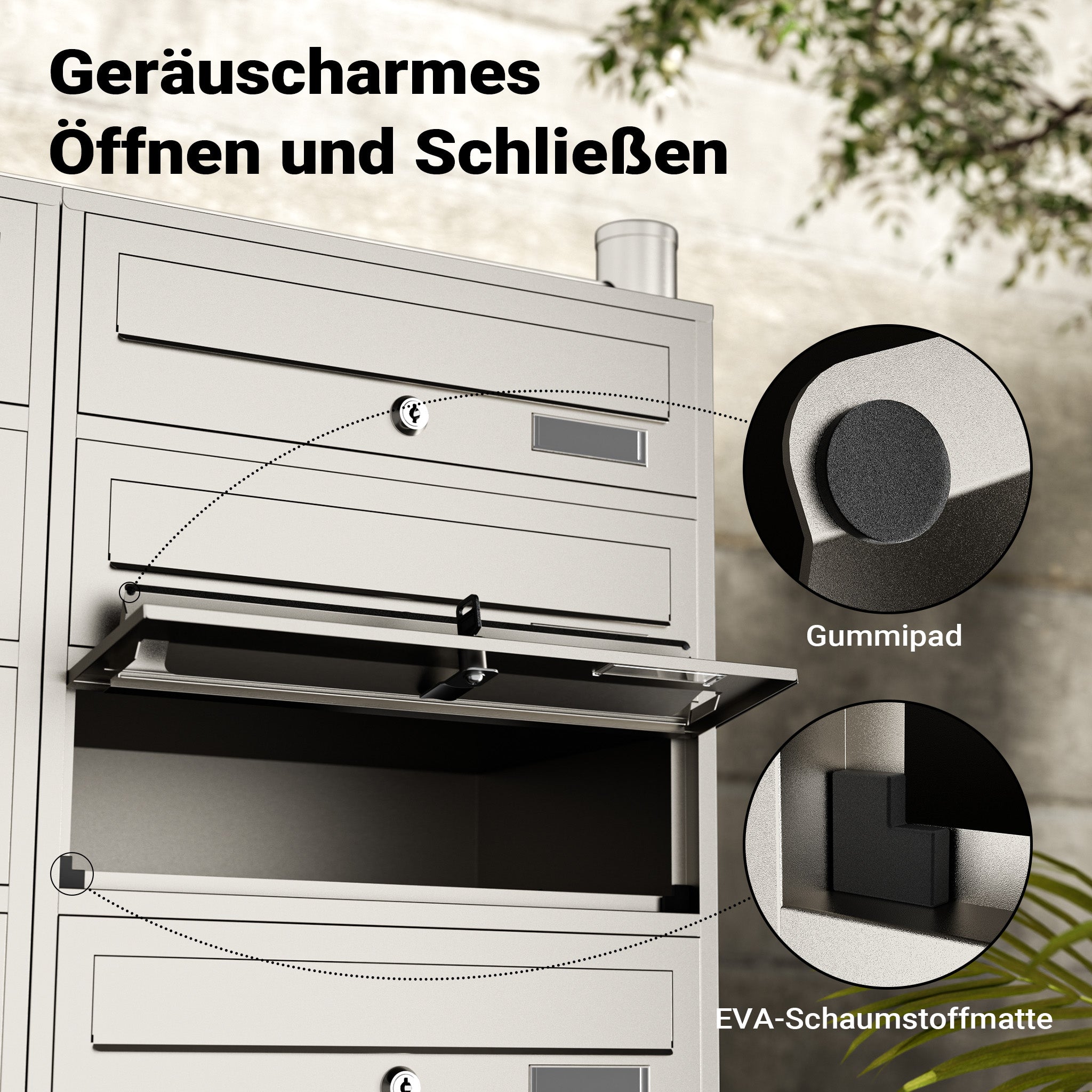 Cassetta postale condominiale autoportante, 10 posti, acciaio inox, 945 x 270 x 1500 mm, 2 moduli