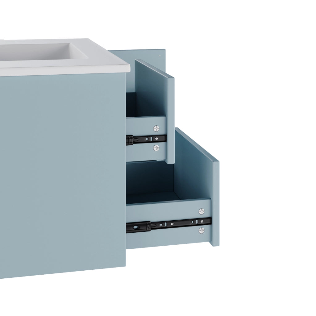 Mobile bagno sospeso 76x46x51 cm blu con lavabo integrato in ceramica, 2 cassetti e luce LED con sensore radar