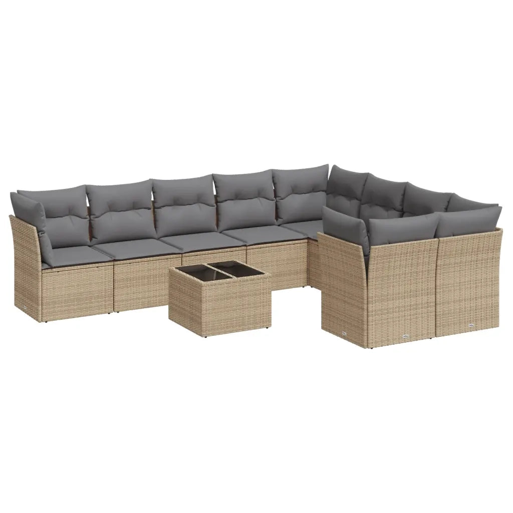 Set Divano da Giardino 10 pz con Cuscini Beige in Polyrattan