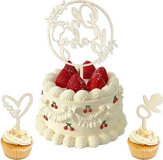 Decorazione per torta per bambini - legno - 3 pezzi - festeggiamenti per il bebè e rivelazione del sesso