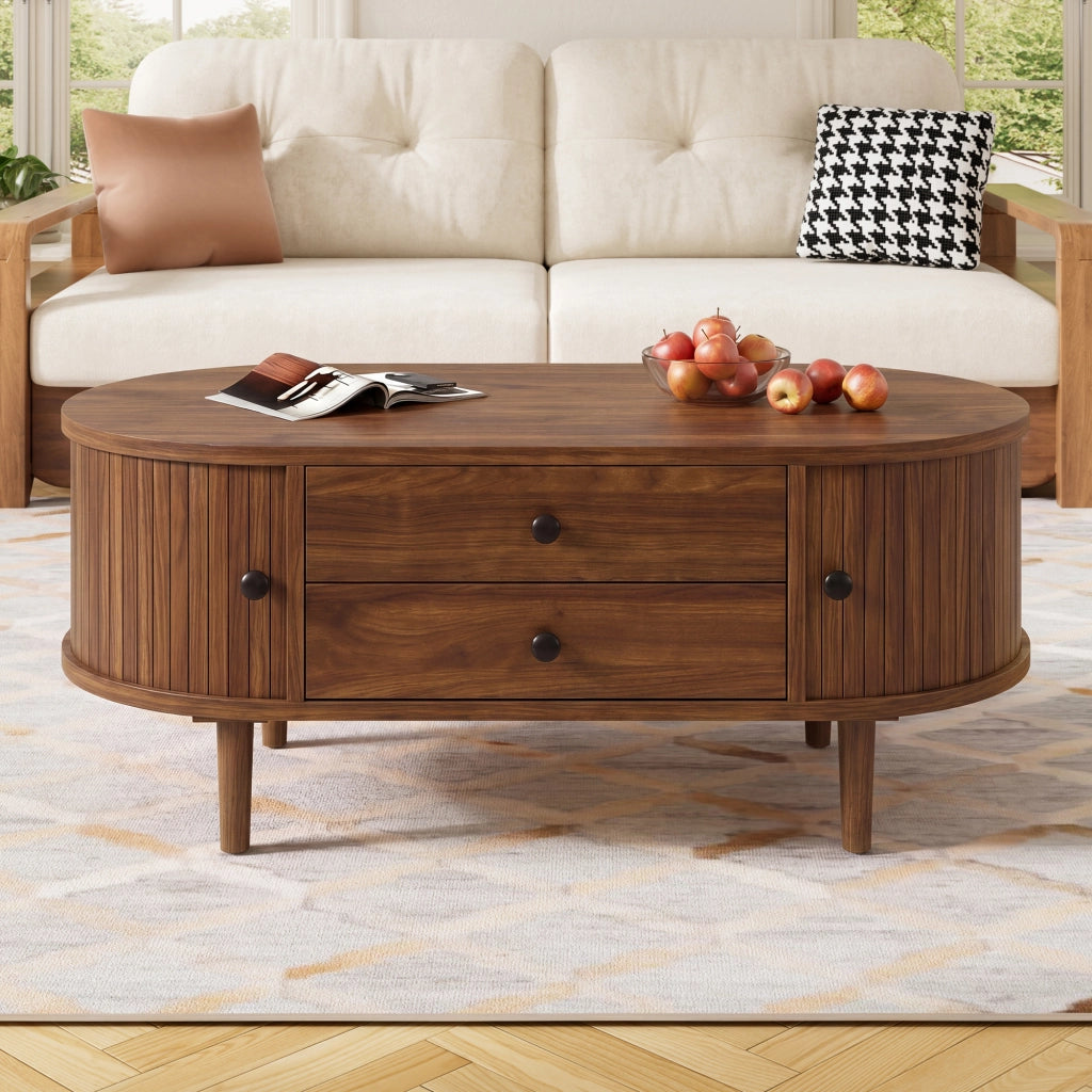 Tavolino da Caff¨¨ Ovale con Cassetti e Ante Scorrevoli ¨C MINIMAL ¨C MDF