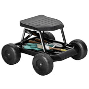 Sgabello da Giardino con Ruote e Vassoio ¨C zephmum ¨C Nero 50x49x32 cm
