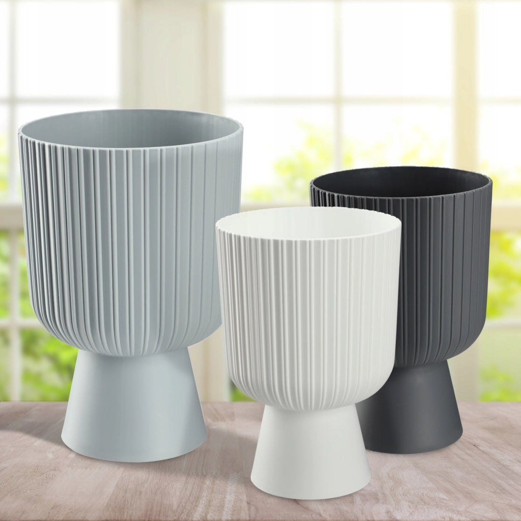 Vaso da fiori KADAX, vaso per fiori, da giardino, con coperchio in plastica, 14 cm, supporto per fiori, grigio