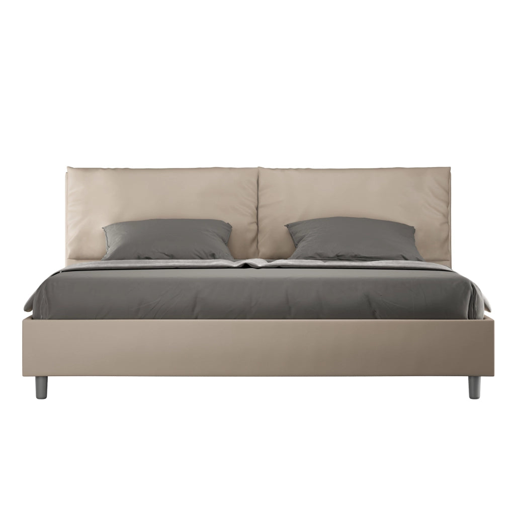 Letto Matrimoniale King Size 200x200 cm con Rete Imbottito in Similpelle Antea Large Tortora