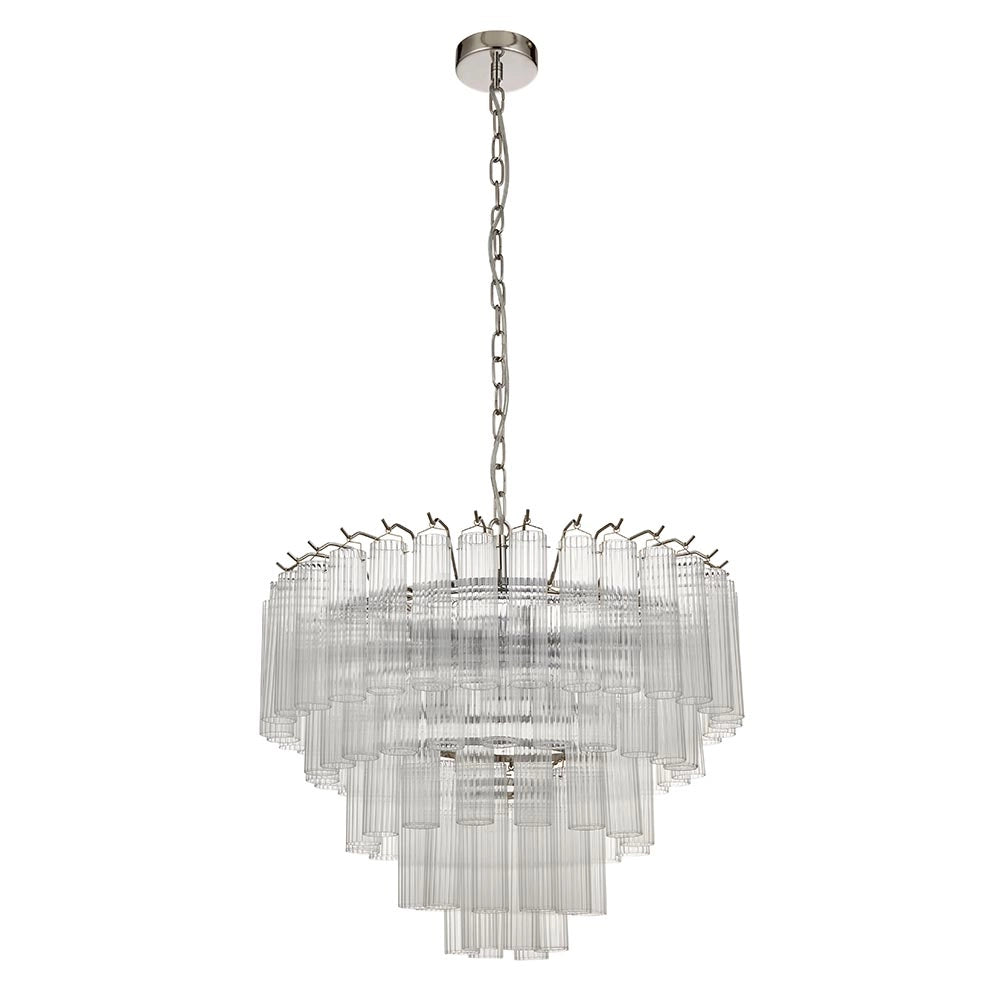Lampadario Toulouse Endon nichel vetro rigato 12xG9