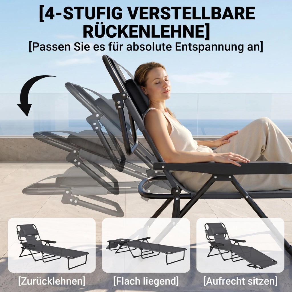 Lettino da giardino ¨C zephmum ¨C nero grigio 194x72 cm