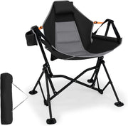 Sedia da Campeggio Amaca, Sedia a Dondolo Pieghevole con Portabicchieri, Schienale Regolabile, Poggiatesta, Sedile a Dondolo per Giardino, Patio, Prato, Portata 150 kg (Nero)