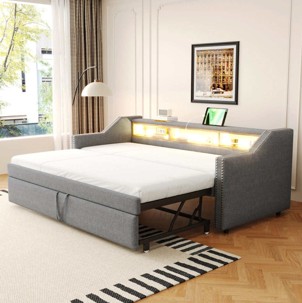Divano letto imbottito estraibile 90/180x190 cm grigio chiaro