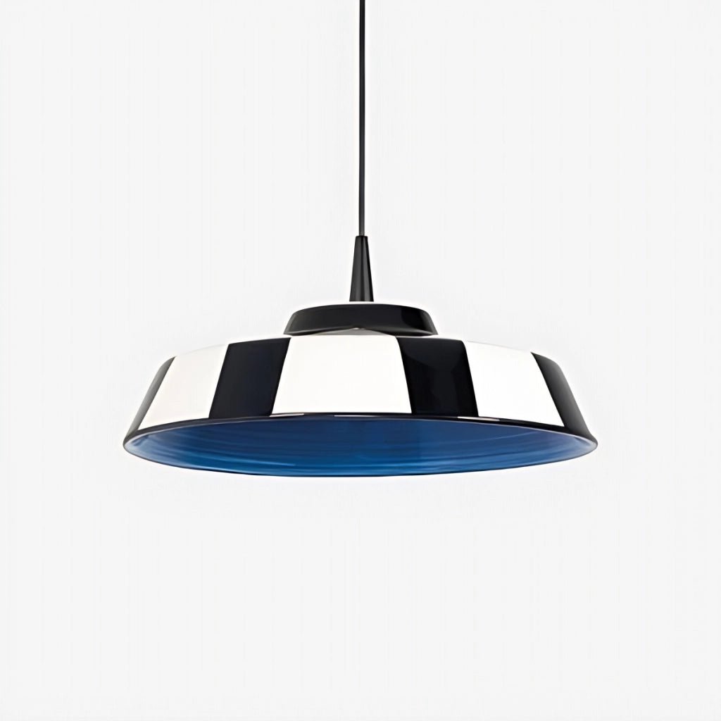 Circus Lampada a Sospensione LED Design Artigianale in Ceramica Blu 8W 3000K Diametro 35 cm con Diffusore Decorato a Righe Made in Italy Modulare