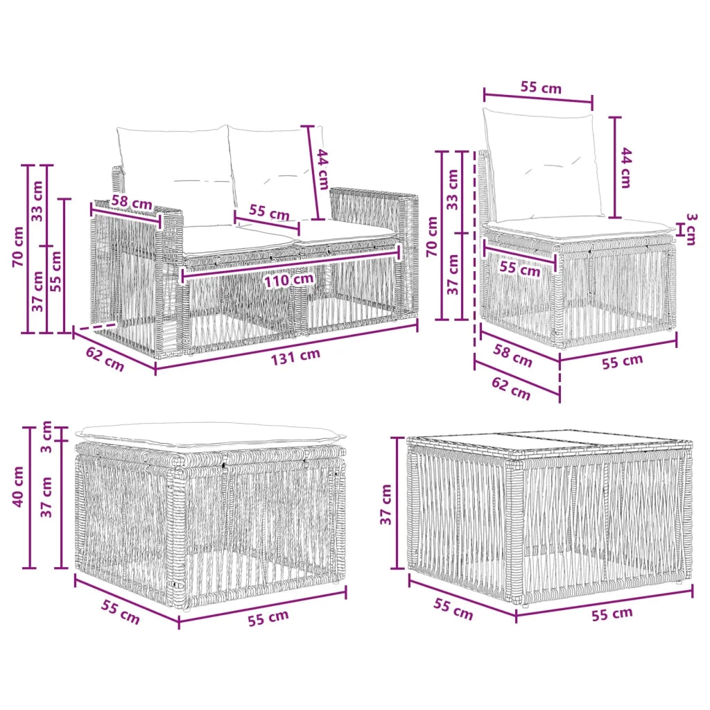 Set Divano da Giardino 10 pcs Grigio e Grigio Scuro polyrattan