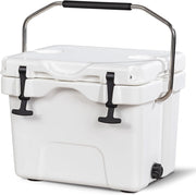 Contenitore per Ghiaccio da 15 L, Contenitore Termico con Maniglia 2 Porta Bicchieri, Contenitore Termico del Ghiaccio Portatile per Campeggio(Bianco）