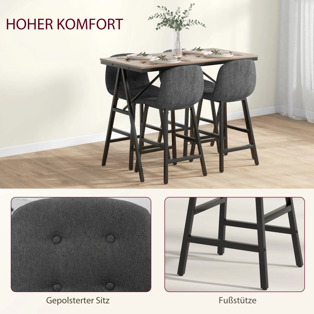 Tavolo da pranzo allungabile con 4 sedie imbottite ¨C zephmum ¨C grigio scuro, effetto lino