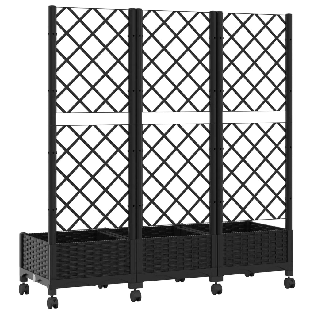 Vaso da giardino con grigliato e ruote Nero 120 x 40 x 131,5 cm 3423052