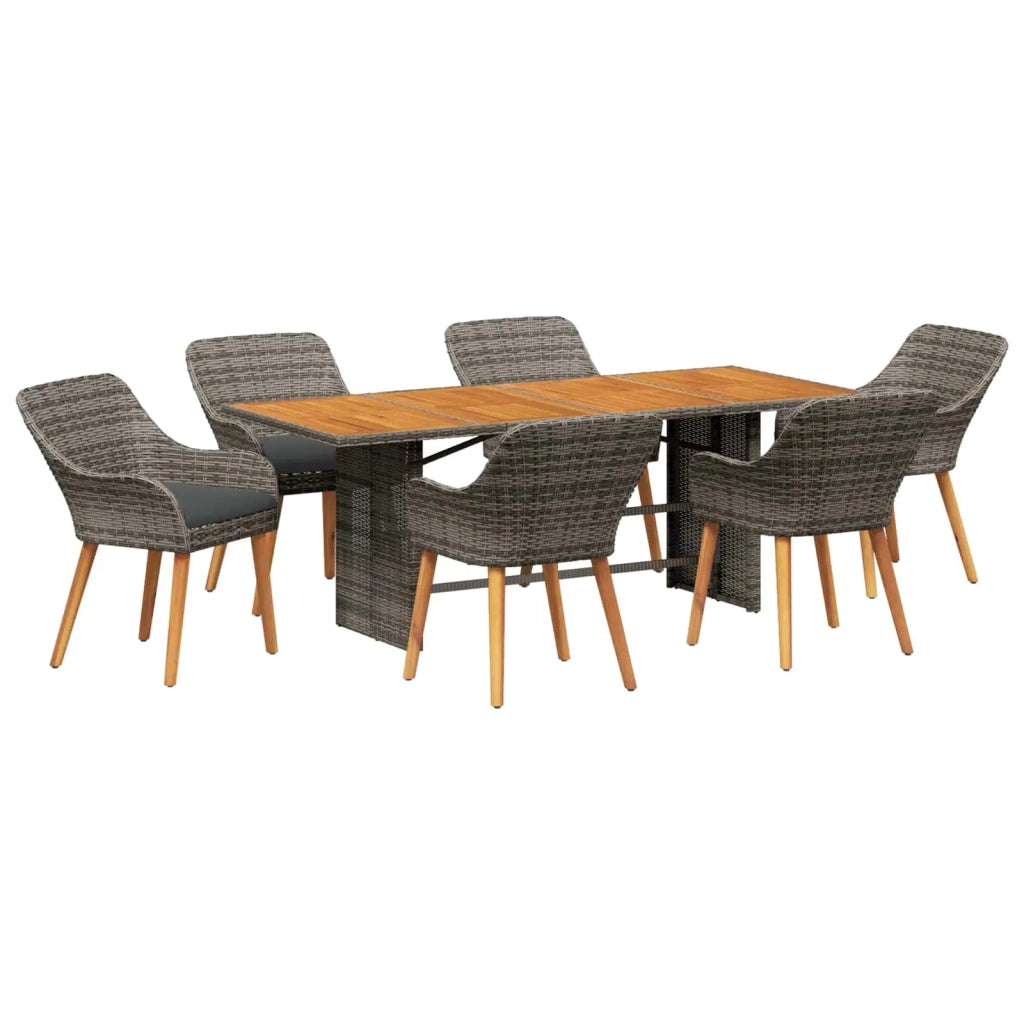 Set da Pranzo per Giardino con cuscino 7 pcs Grigio polyrattan