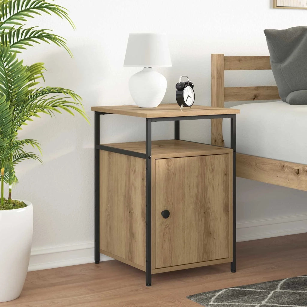 Set di 2 Comodini | Armadio da Notte | Mobiletto da notte rovere artigianale Legno multistrato