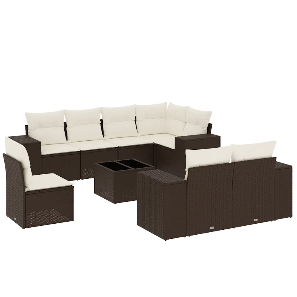 Set Divani da Giardino 9pz con Cuscini Marrone in Polyrattan 3222852