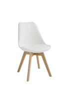 E-STYLO Sedia in polipropilene bianca con seduta imbottita e rivestita in similpelle, gambe in legno di faggio, 48.5cm X 52cm H. 82cm.