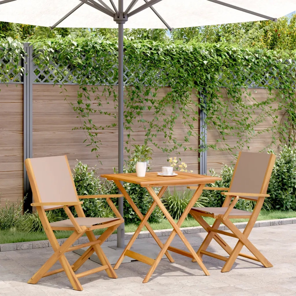 Set da Bistrot 3pz | Set Salotto da Giardino Tortora in Tessuto e Legno Massello