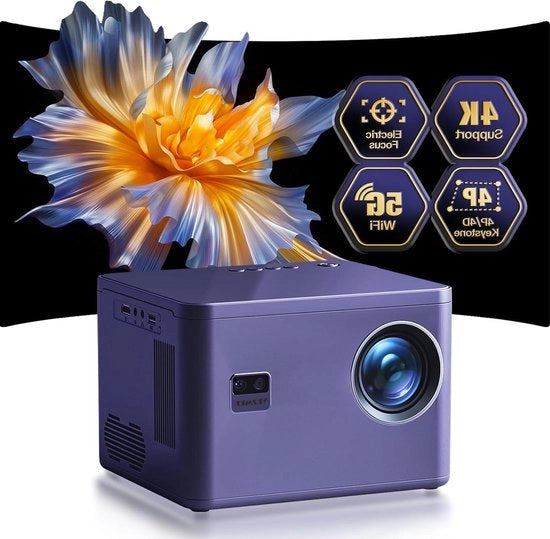 Proiettore 4K Mini con Correzione della Keystone e Zoom elettrico, compatibile con TV Stick, Smartphone e Tablet, supporta 5G WiFi e Bluetooth, risoluzione nativa 1080P, tecnologia Mini LED, modello 6D 4P