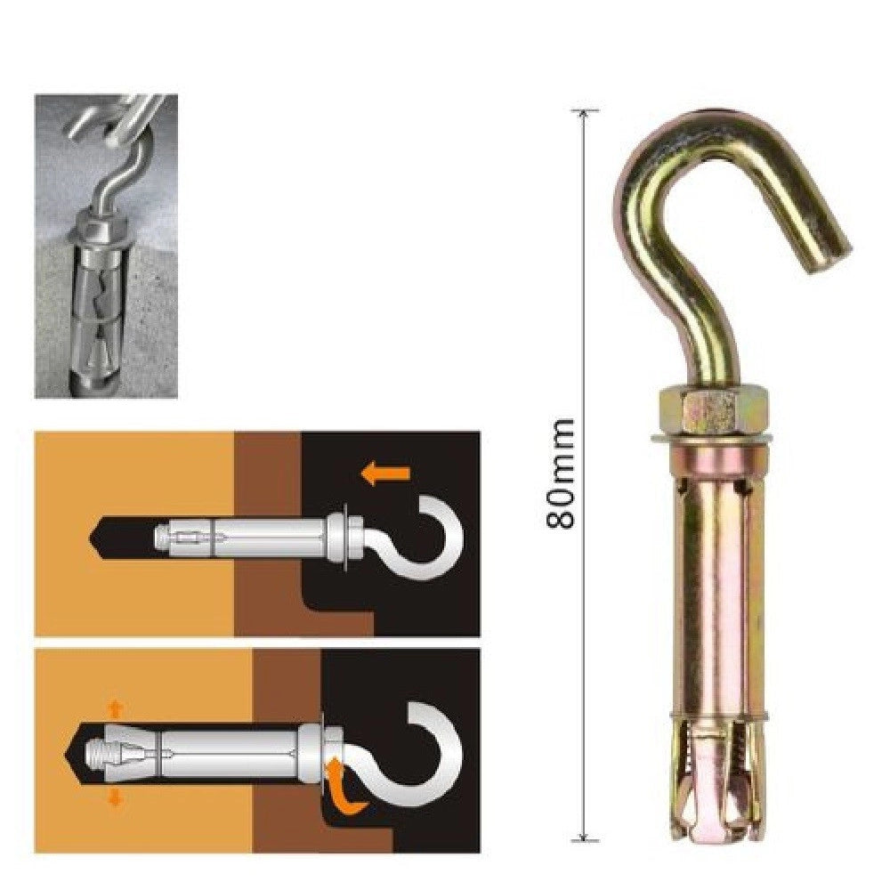 Trade Shop - Set 2 Pz Tasselli Metallici Con Gancio Bulloni M6x80mm Accessori Minuteria 91044 -