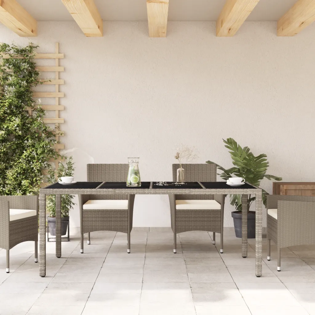 Tavolo Giardino Piano Vetro Grigio Chiaro 190x90x75 Polyrattan 368128
