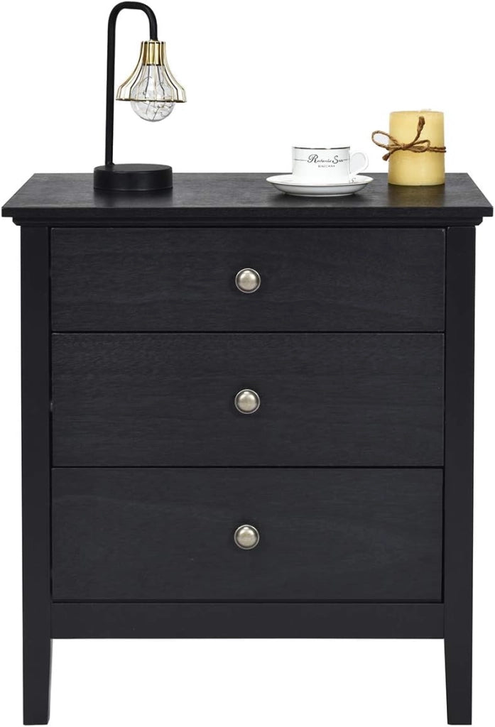 Comodino con 3 Cassetti, Comodino Moderno con 3 Cassetti, Tavolino di Legno, Con Ampio Spazio per Casa, Ufficio, Salone, Camera da letto, 60 x 45 x 66 cm (Nero)